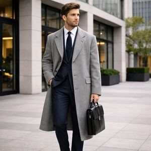 VTG S. Rothschild 40% Cashmere Wool Herringbone Overcoat Park Avenue 46R XL